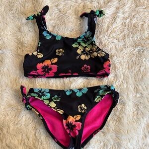 Wonder Nation Floral Kids Bikini - Black and Pink